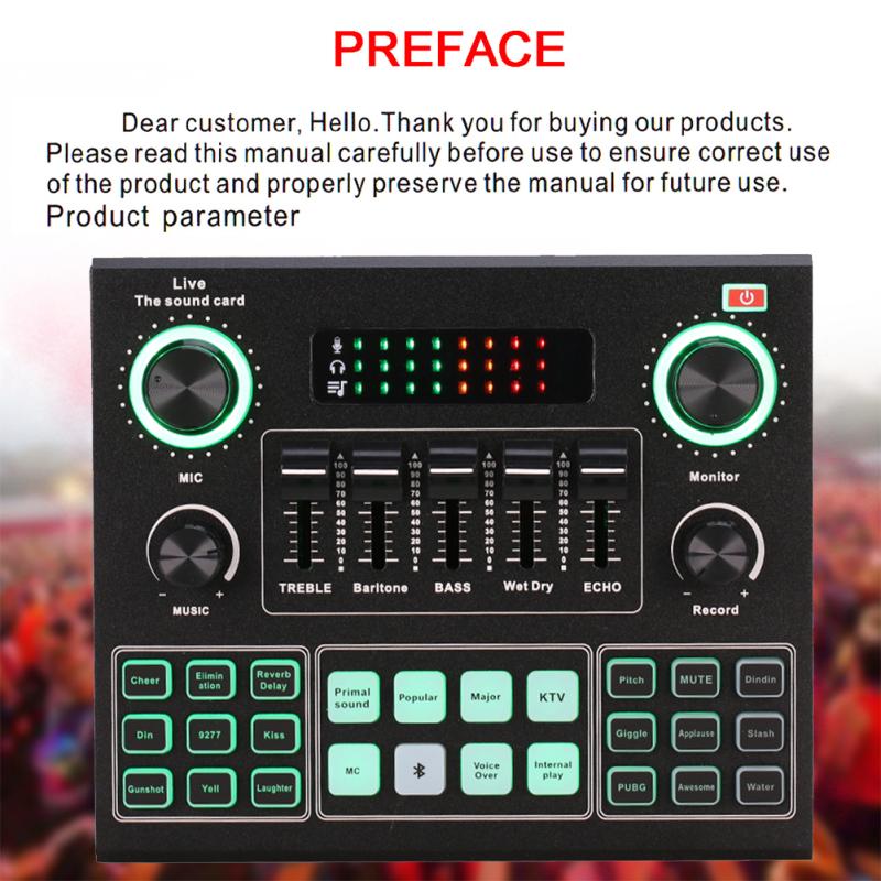 Sound Mixer Board for Live Streaming Voice Changer Sound Card with Multiple Sound Effects Audio