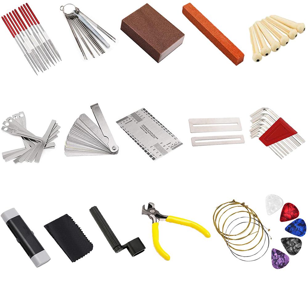74 PCS Guitar Tool Kit with Carry Bag, Repair Maintenance Tools String Action Ruler Guitar Bridge Pins Strings Picks