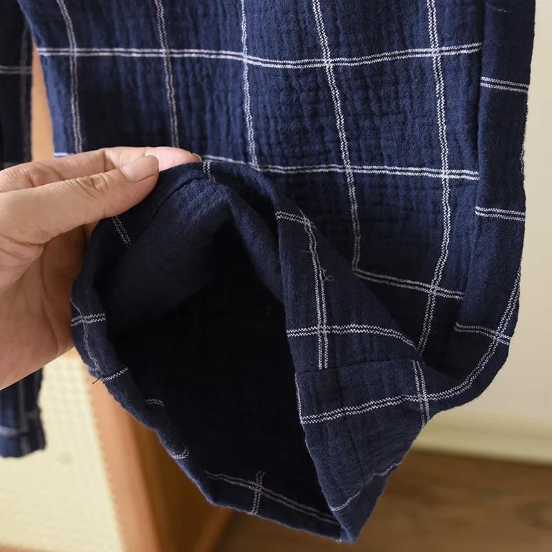2025 Новые мужские брюки-слипы из 100% хлопкового крепа, свободные тонкие большие домашние повседневные клетчатые домашние брюки