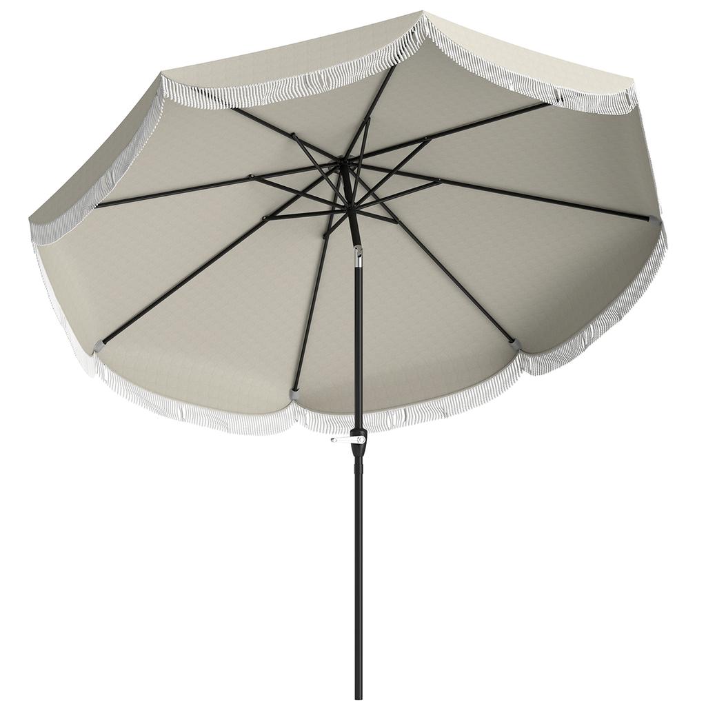 Round Garden Parasol 2.7x2.4 m with Crank, in Metal and Polyester, Light Grey