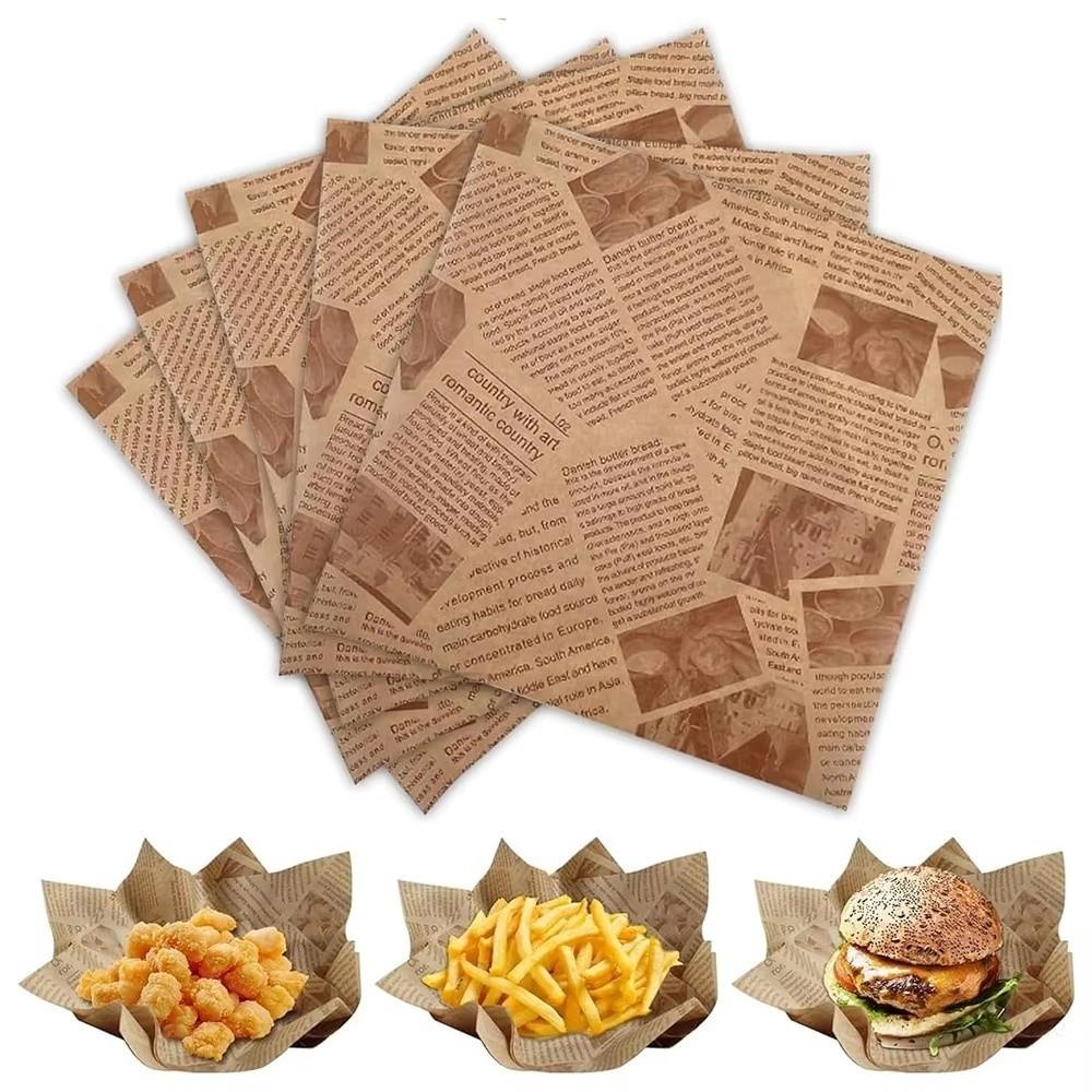 100Pcs Old Newspaper Style Fried Food Paper Food Wrapping Sandwich Packaging Paper Baking Use