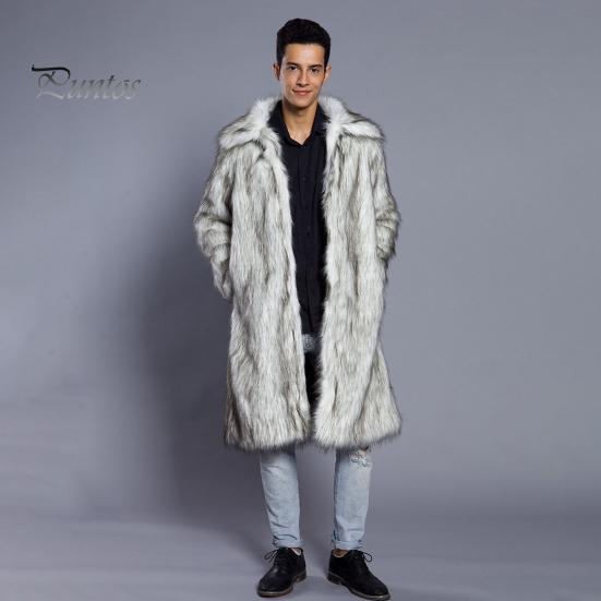 Мужское длинное пальто из искусственного меха с отворотом и длинным рукавом, ветрозащитное пальто с открытым передом, утолщенное теплое пальто из искусственного меха