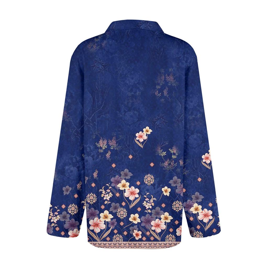 Женская мода для отдыха с длинным рукавом и V-образным вырезом с цветочным принтом