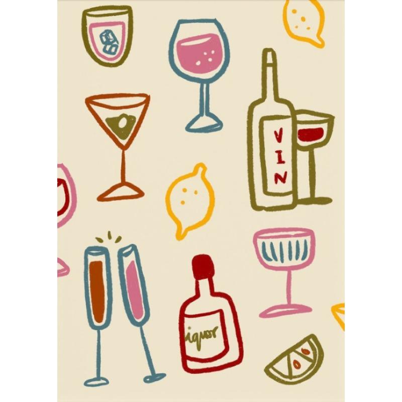 Kitchen Alcoholic Beverage Cocktails Abstract Line Art Cheers Poster Canvas Painting Wall Picture Home Kitchen Living Room Decor