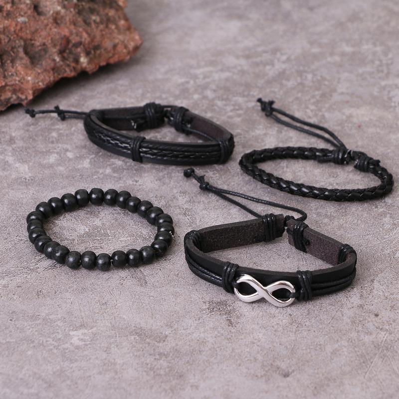 4pcs / Set Boys' Leather Bracelet Woven Bracelet Vintage Boys' Birthday Gift Jewelry Wristband Leather Bracelet