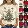 Children's 3/4 Sleeve Tops Casual Christmas Print T Shirt Round Neck Pullover Blouse