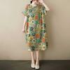 Summer Thin Cotton and Linen Retro Mid Length Dress with Feminine Temperament