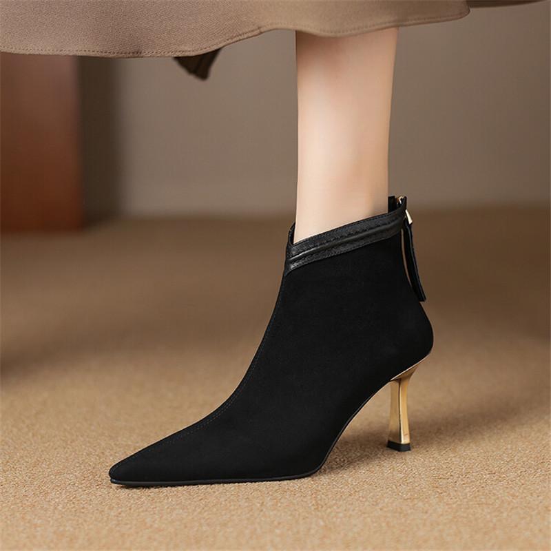 Fashion New Autumn Winter Sheep Suede Women Boot Fashion Short Boots Pointed Toe Stiletto Heels Boots for Women High Heels Zapatos Mujer