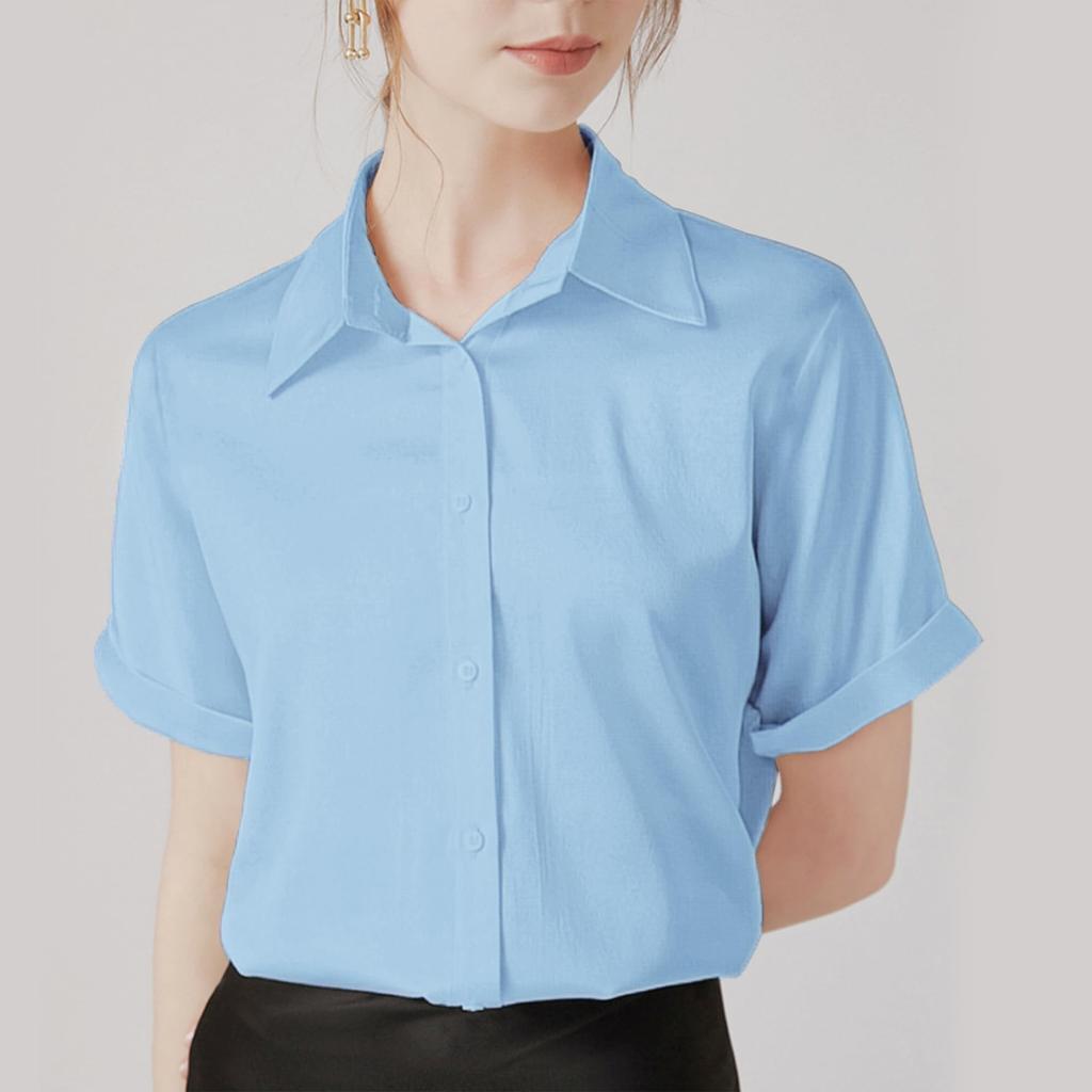 SPRING SEAON Shirt Short No Loose Plus Business Work Light Size M Women's Blouse, Sleeve, Summer, Casual, Office, Iron, Wrinkle-Resistant, Fit, Sizes,