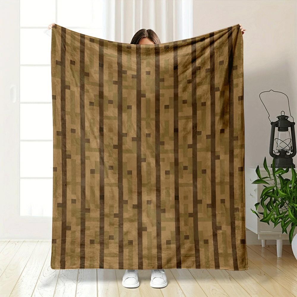 Pixelated vertical wooden planks with a staggered striping pattern. for all seasons blanket lunch break throw gift