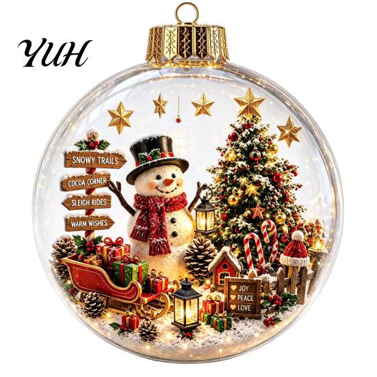 Decorative Acrylic Christmas Ornaments Tree Crystal Ball Pendant with LED Light, Built-in Christmas-themed Theme Hanging Charms Pattern Design,
