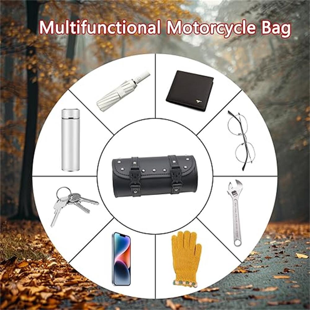 Motorcycle Tool Bag Fork Handlebar Bag Universal Storage Luggage Side Bag Waterproof PU Leather For Harley Touring Softail