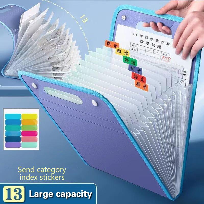 13 Pocket File Folders Portable A4 Letter Size Macaron Color Accordian Document Organizer For Classroom Office Home Storage