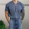 Summer Men Shirt Knitted Short Sleeves Turn-down Collar Single-breasted Stretchy Solid Color Cardigan Loose Daily Wear Casual To