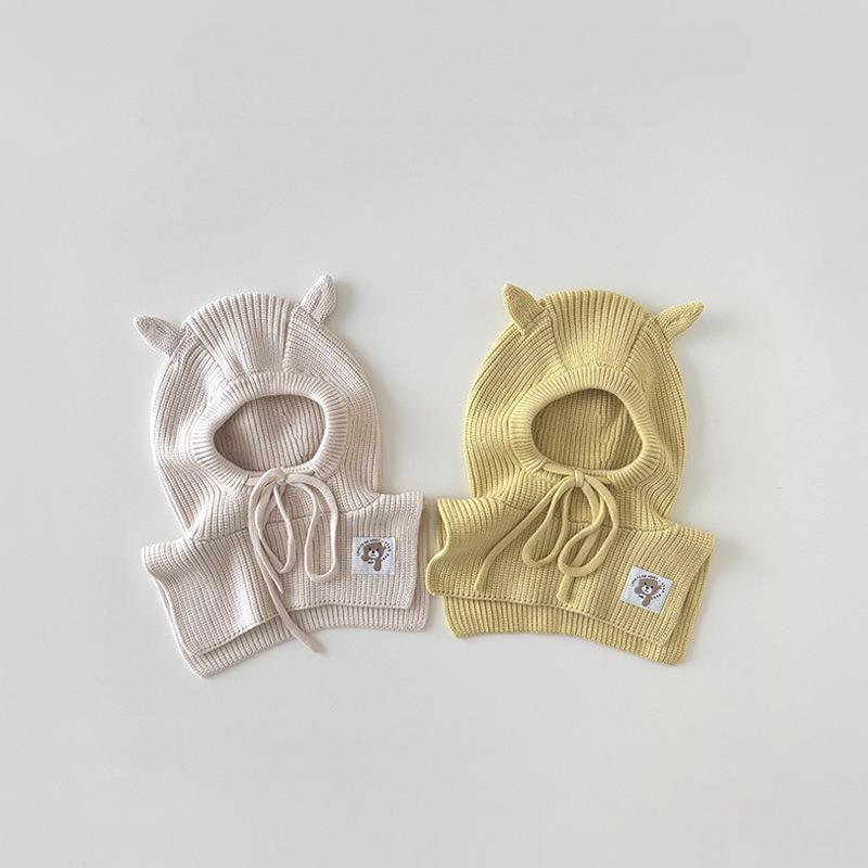 Комплект 2 в 1: детская шапка-шарф, зимний набор, шапка-бини с ушками для малышей, грелка для шеи, вязаная балаклава для мальчика, девочки, теплый зимний аксессуар
