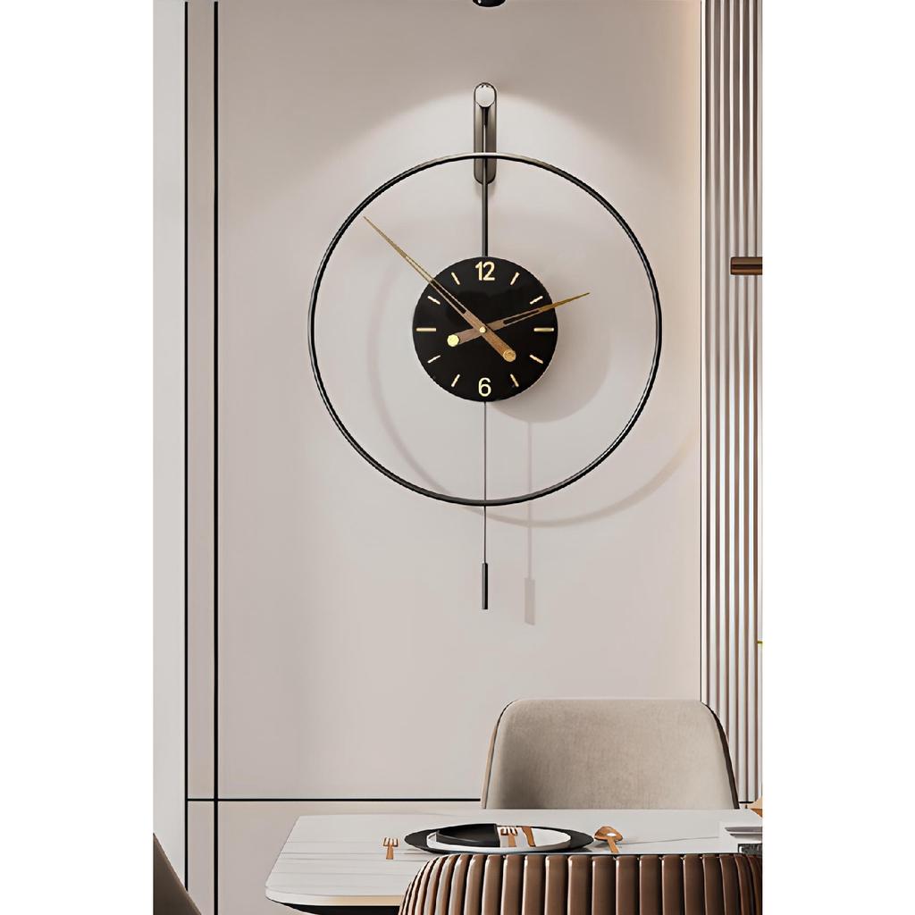Izmir Elit Time 60 см, черные, современные декоративные металлические настенные часы с маятником