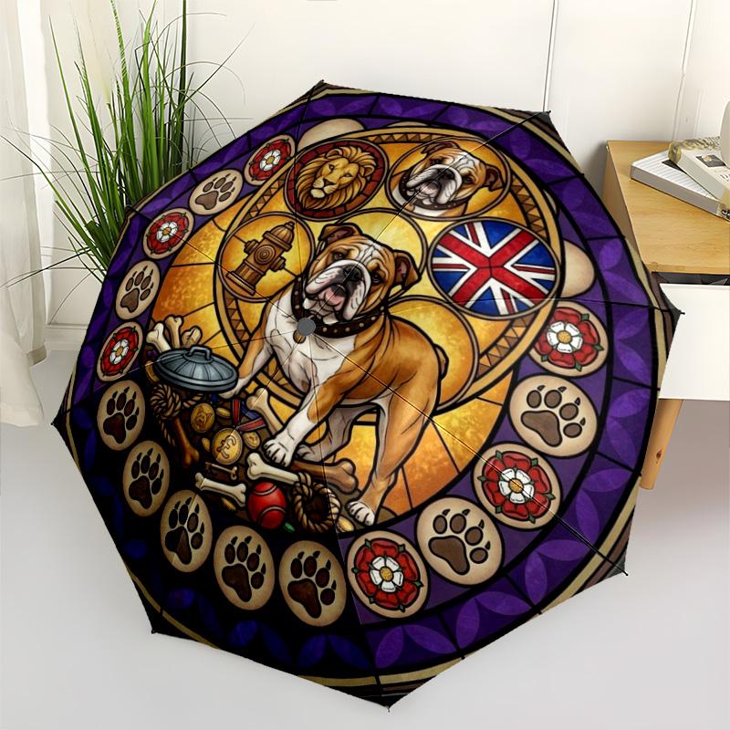 Bulldog Heritage Symbols pattern umbrella, portable and foldable design, 8 ribs, a casual accessory for Halloween, Christmas, and birthday gifts.