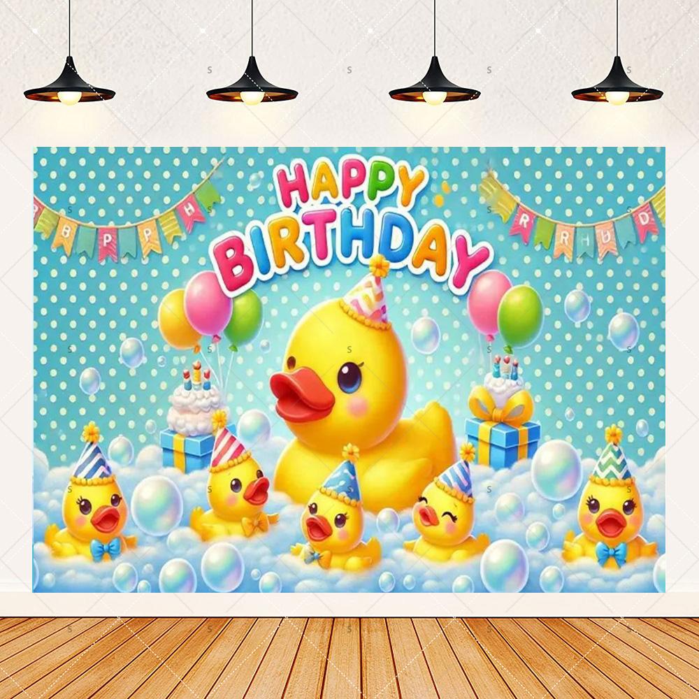 Cute Yellow Duck Theme Background Banner Kids Birthday Party Decorations Photography Backdrop Cartoon Baby Shower Supplies Props
