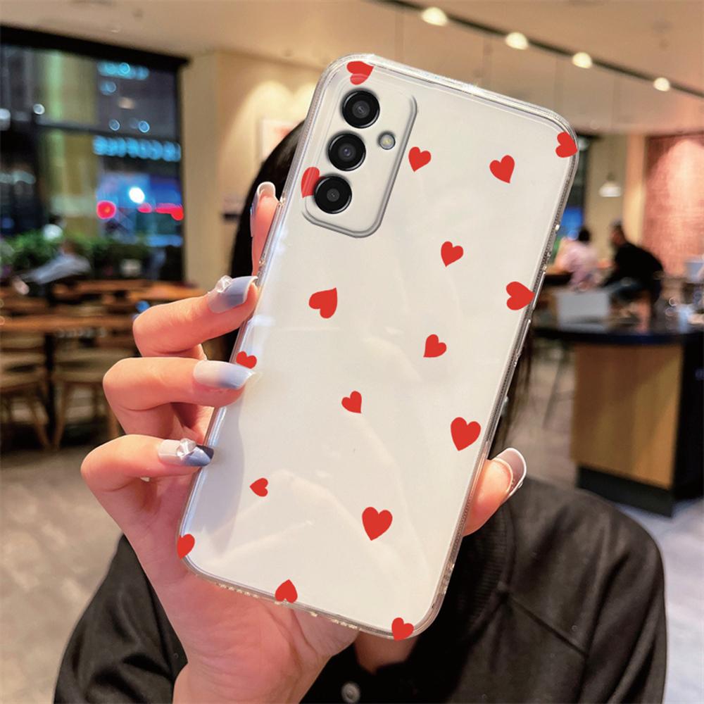 Чехол для телефона с рисунком сердца для Samsung Galaxy M13 M14 M15 M23 M33 M35 M55 M54 M53 M34 Прозрачный TPU чехол для девушек, не желтеющий