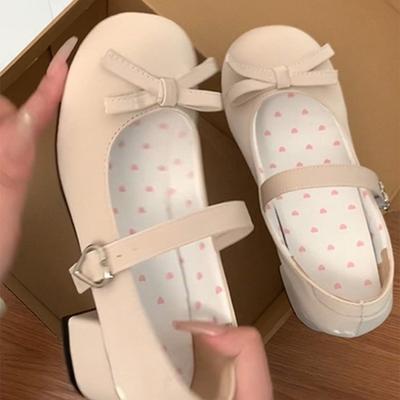 Французские одинарные туфли с круглым носком, туфли Мэри Джейн, женские, новые летние 2025 года, с бантом, на высоком каблуке, ретро, на толстом каблуке, маленькие кожаные туфли