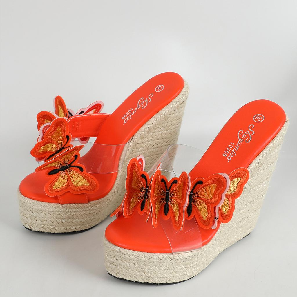Летние женские тапочки из ПВХ сандалии с бабочкой на высоком каблуке в уличном стиле повседневные мюли