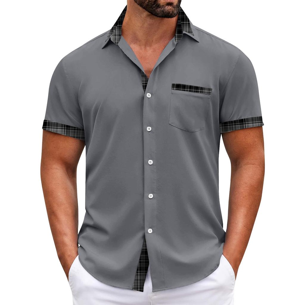 Мужские клетчатые рубашки с короткими рукавами и пуговицами, мужские повседневные модные рубашки с короткими рукавами