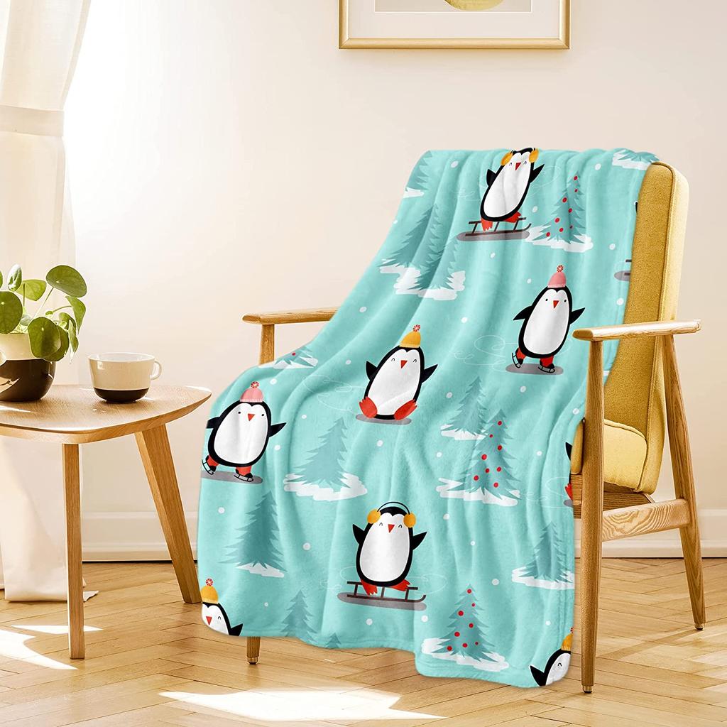 Мягкое теплое одеяло с пингвином, легкое фланелевое флисовое покрывало для кровати, подарок для девочек, мальчиков, мужчин, женщин, стул, диван