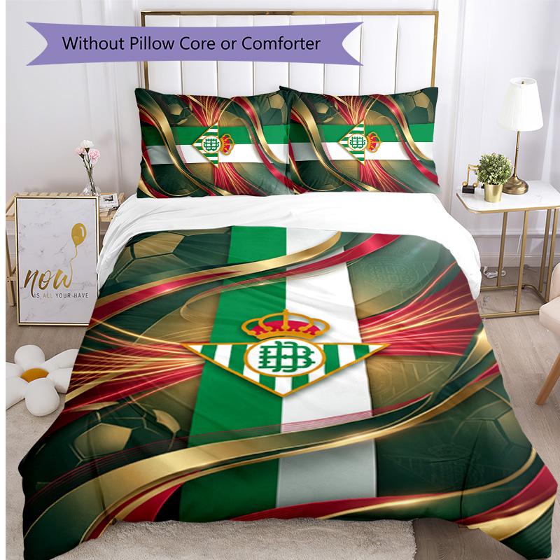 Real Betis Football Printed 3 Pieces Bedding Set, Comfortable Skin Friendly Bedroom Duvet Cover Set