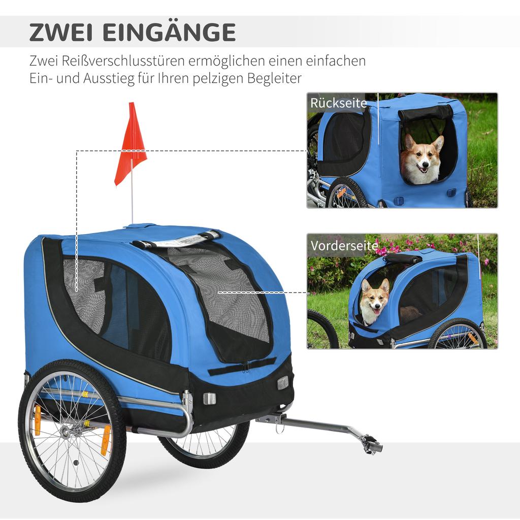 Bike Trailer for Dogs with Universal Coupling, Steel, Blue+Black