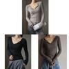 Minimalist Modale V Neck T Shirt For Women With Snake Bone Pattern For Autumn Winter Casual Wear