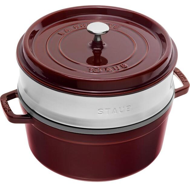 Кокотница Zwilling Staub, круглая, с пароваркой, 26 см, гренадин, 5.2 л (40510-600-0)