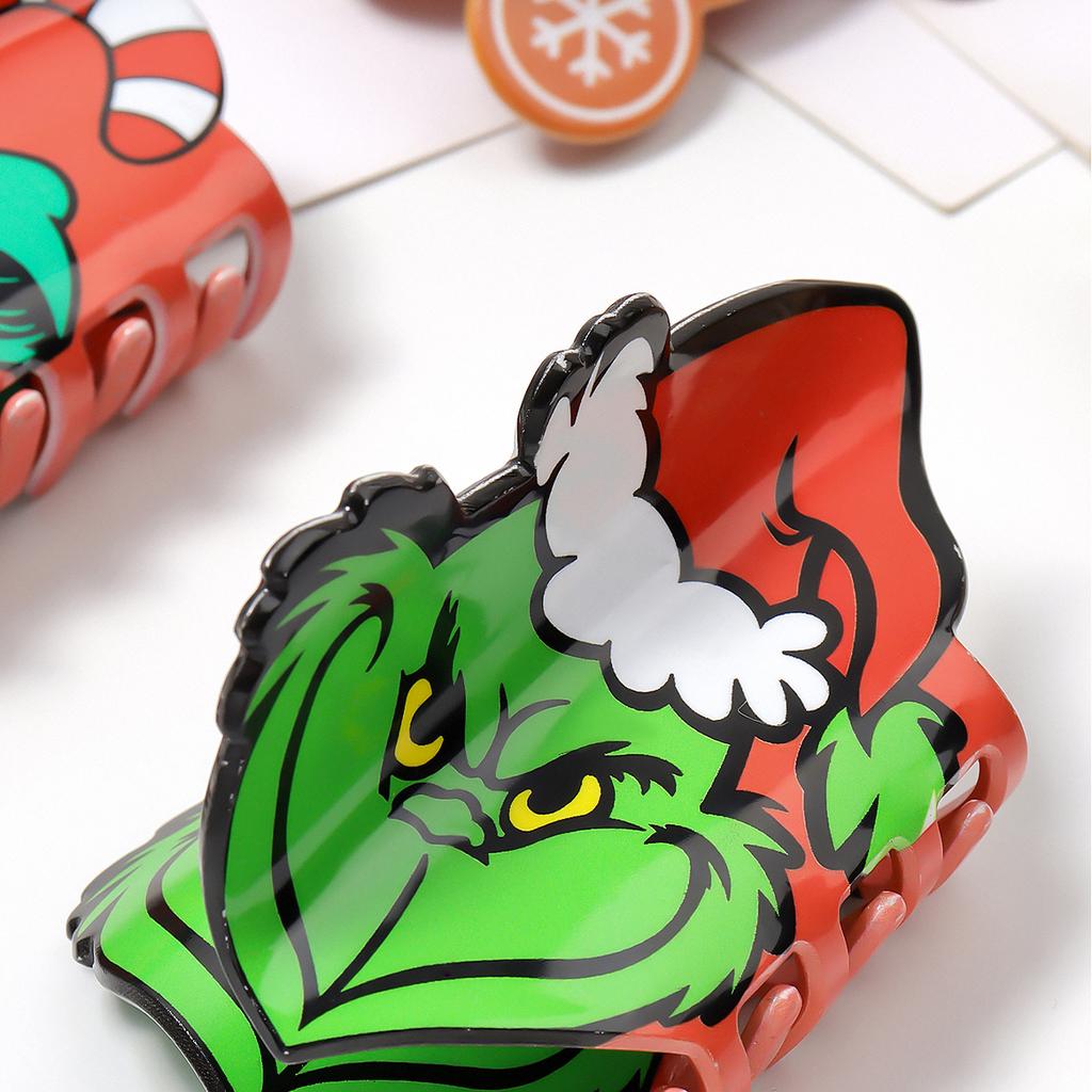 1 pc cute cartoon print Christmas seriesgrab clip hair ornament on the back of the head