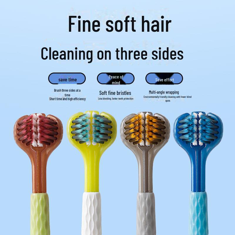 Высококачественная трехсторонняя зубная щетка для взрослых с мягкой щетиной и очистителем языка - Идеально подходит для пар
