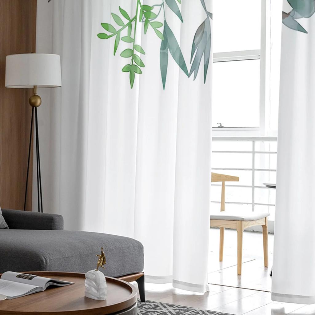 Plants Flowers Watercolor Orange Green Sheer Window Curtain Tulle Curtains for Livingroom Bedroom Hotel Home Decor Voile Drapes