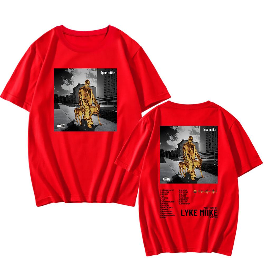 Мужские футболки Myke Towers LYKE MIIKE Альбом 2025 Футболка с коротким рукавом Хлопок Круглый вырез Футболки Хип-хоп Унисекс Уличная мужская одежда
