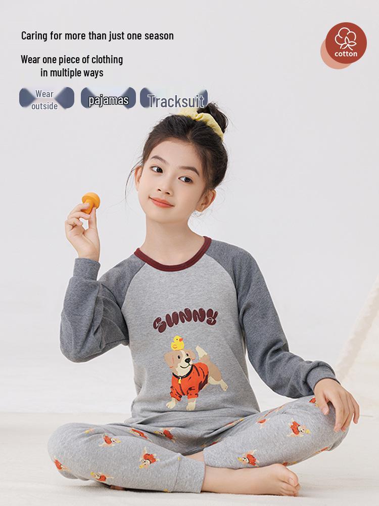 2025 Kids' Autumn Warm Cotton Pajama Set - Boys' & Girls' Long Johns & Raglan Homewear