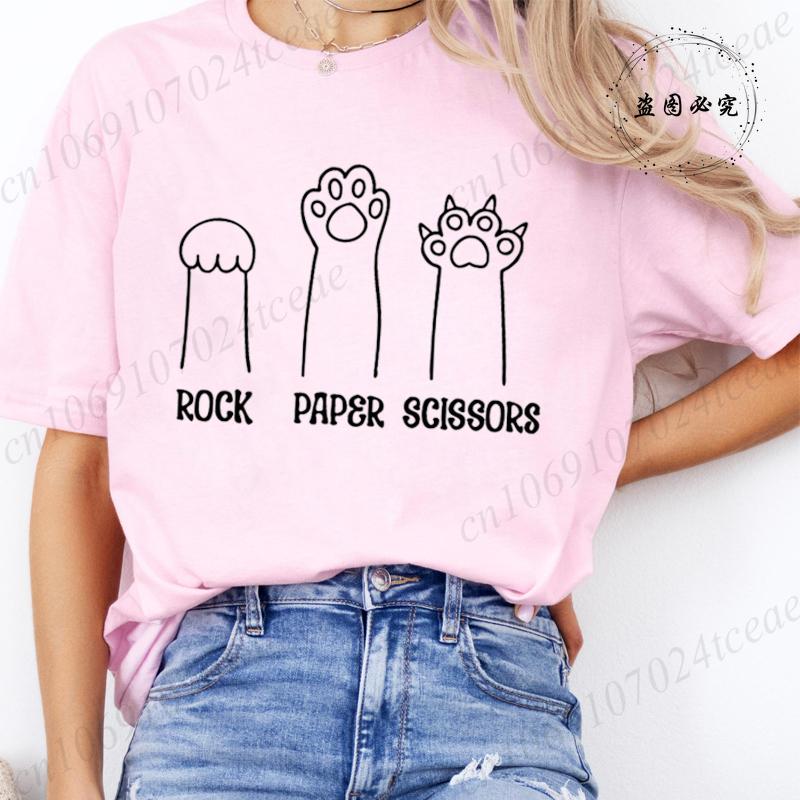 Rock Paper Scissors Tshirt Funny Cat Paw Print T-Shirt Summer Fashion Cat Lover Tshirt Women Men Short Sleeve Tee Shirt Clothing