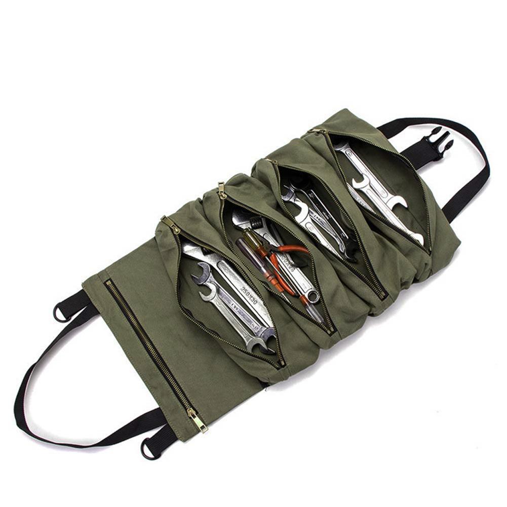Car Tool Storage Bag Multifunctional Canvas Hanging Tool Roll Up Bag Storage Pouch Tools Tote Carrier Sling Holder