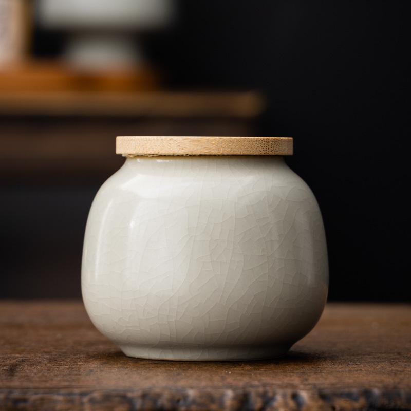 Ru Kiln Calligraphy Tea Canister Ceramic Mini Small Sealed Jar Pu'er Red Green Tea Storage Tea Powder Canister Dried Fruit Moist