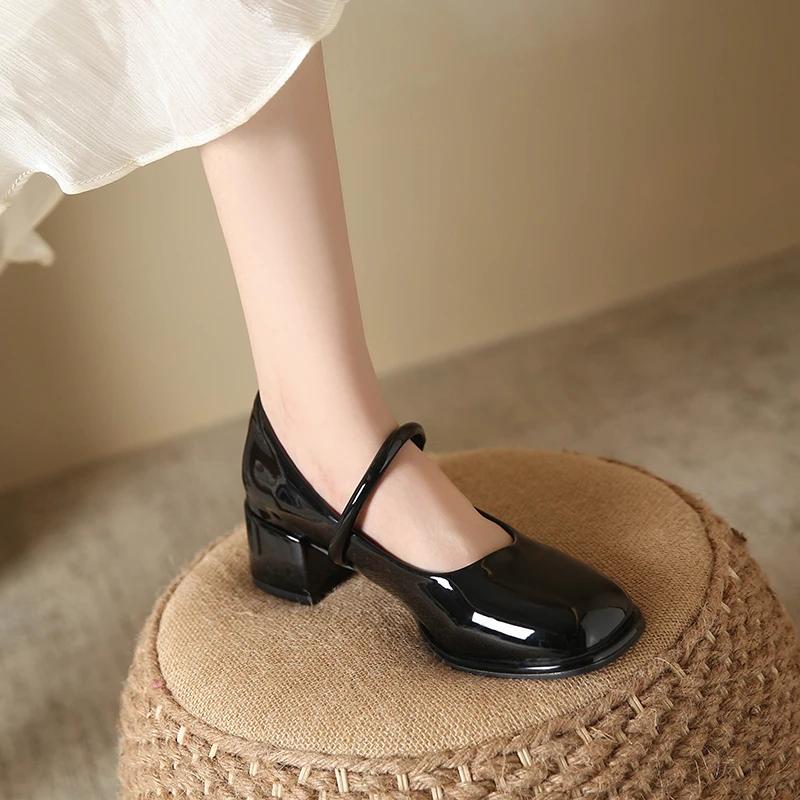 2024 New Hot-selling Women's Single Shoes Thick Heel Mary Jane Women's Single Shoes Solid Color Slip-on Spring and Autumn