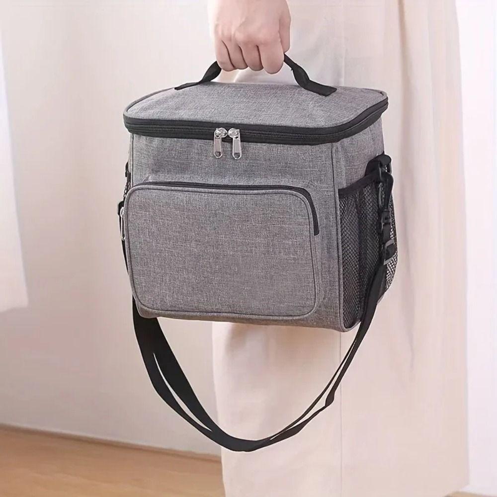 Solid Color Insulated Lunch Bag Large Capacity Food Warm Thermal Bag Tote Square Bag Travel