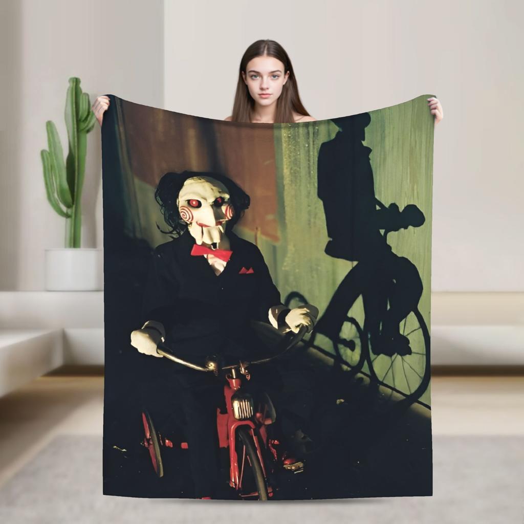 Saw Horror Movie Fashion Blanket Cover Funny Halloween Jigsaw Flannel Throw Fashion Blankets Home Couch Printed Soft Warm Bedspreads Breatha