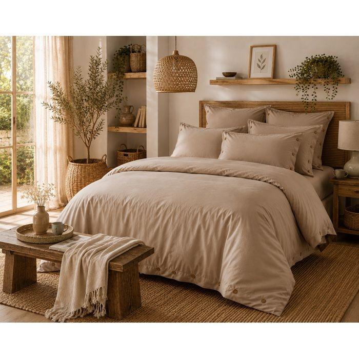 Housse de couette en percale 240 x 260 cm beige ficelle Perrine