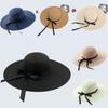 Large Eave Straw Hat for Woman Black Bow Tie Edge Sunscreen Foldable Beach Hat Outdoor Seaside Vacation Fashionable and Elegent