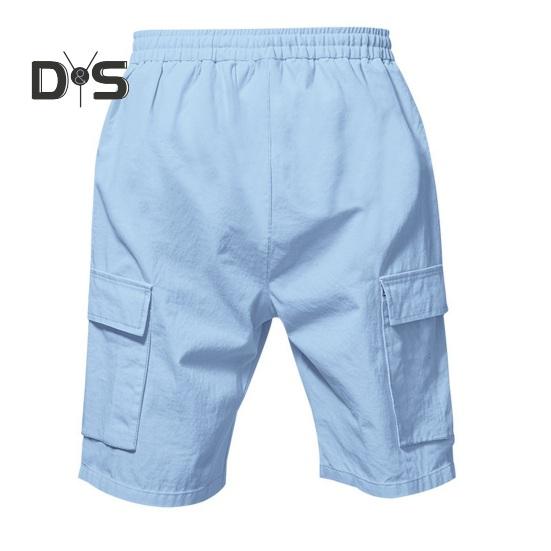 Мужские летние шорты, однотонные, повседневные, стандартного покроя, с эластичными поясами, завязками, дышащие, карго-шорты