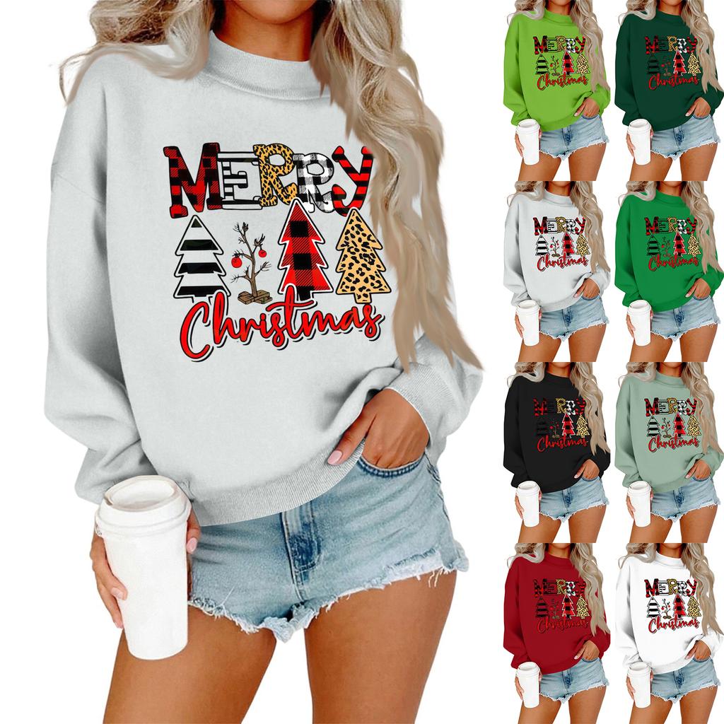Women's Casual Fashion Round Neck Long Sleeve Christmas Printed Sweatshirt