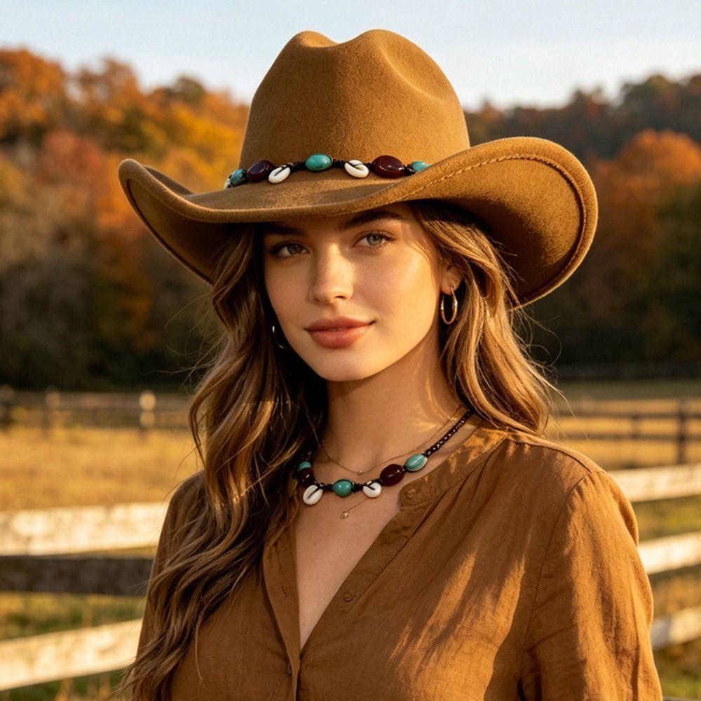 Woolen Cowgirl Hat Panama Jazz Hat Retro Top Hat Travel