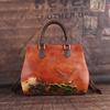 Genuine Leather Handbag Floral Pattern Large Capacity Cowhide Women's Bag