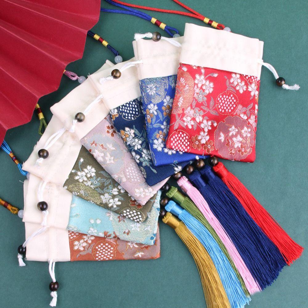 Beaded Flower Tassel Drawstring Bag Mini Coin Purse Chinese Style Sachet Bag  Party