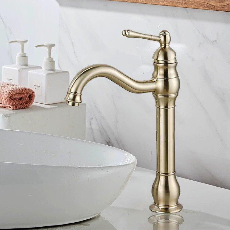 Antique Brass Basin Vessel Sink Faucet Deck Mounted Single Hole Cold Hot Water Mixer Tap Bathroom Basin Faucet Mixers Taps Black